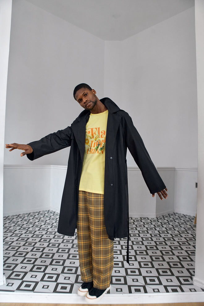 Black hooded trench coat