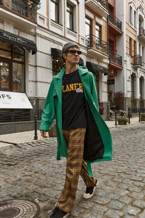 Green hooded trench coat