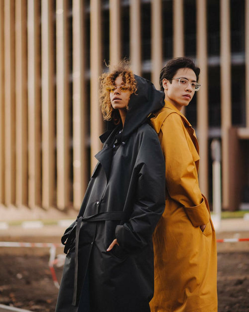Black hooded trench coat