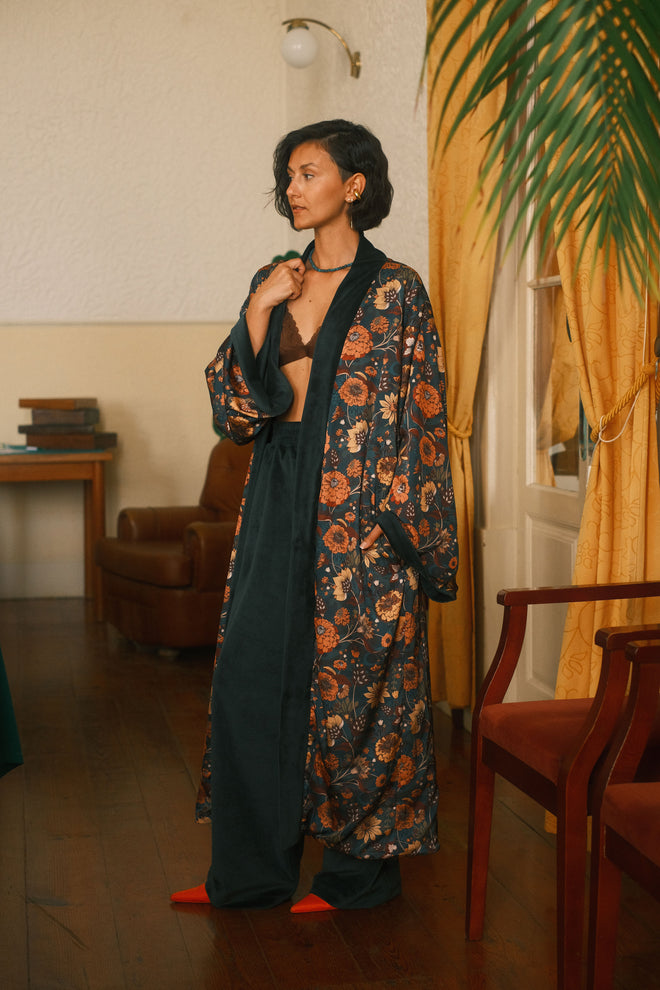 Double-sided velour kimono Pheasant