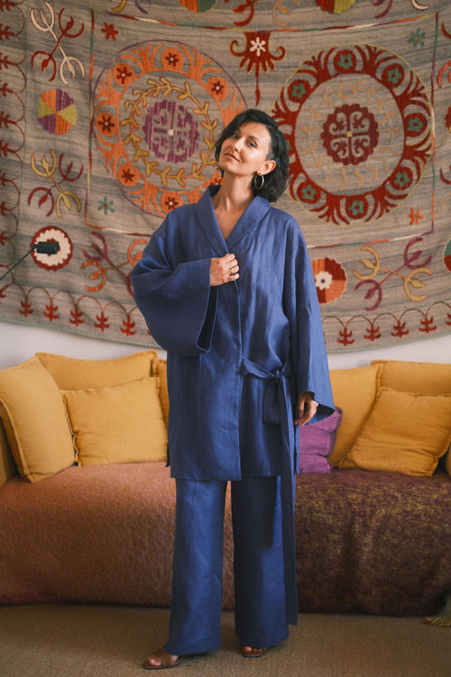 Linen Pants Azur Amber Bloom