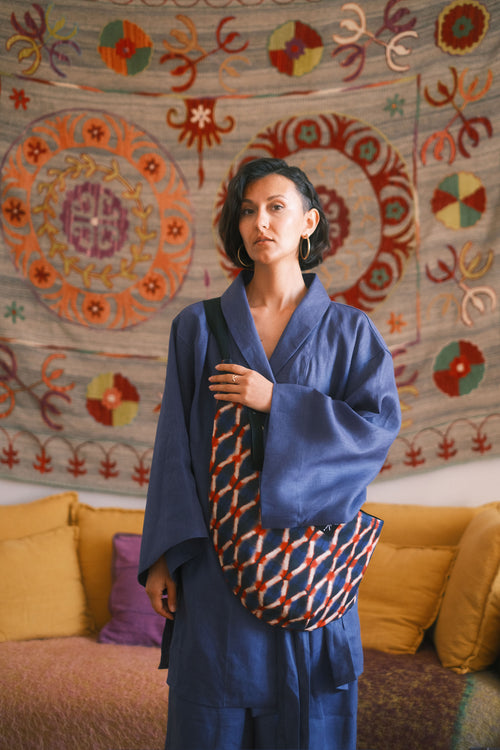 Linen Kimono Azur Amber Bloom