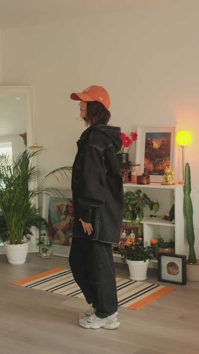 Denim shirt with Black hood