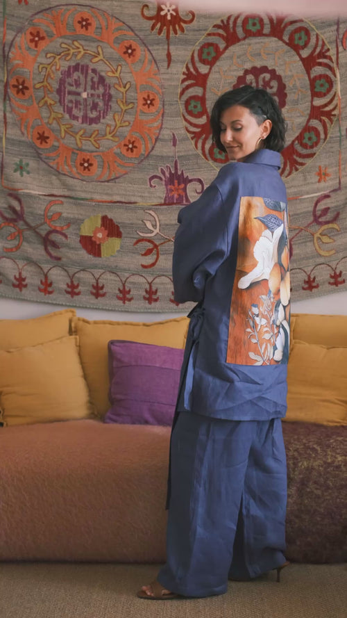 Linen Pants Azur Amber Bloom