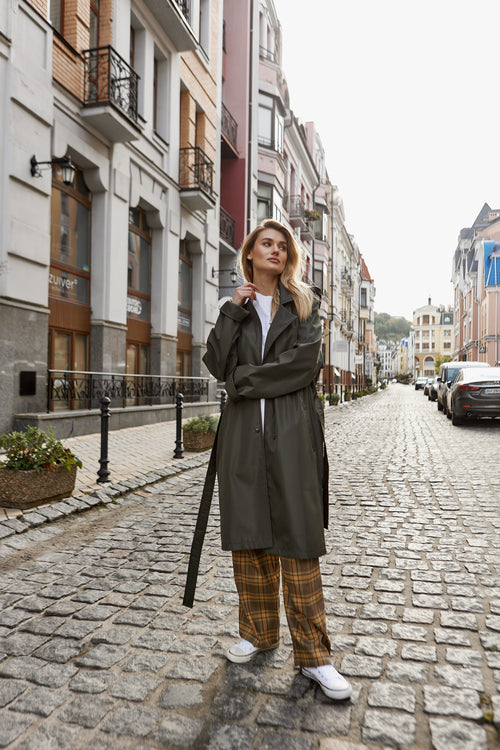 Khaki Hooded Trench Coat