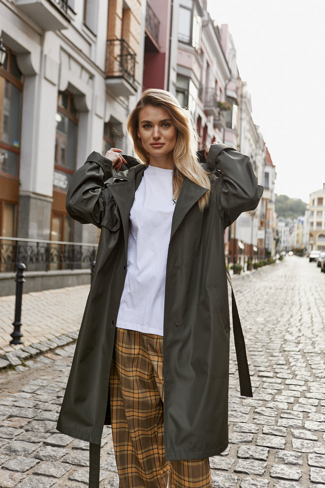 Khaki Hooded Trench Coat