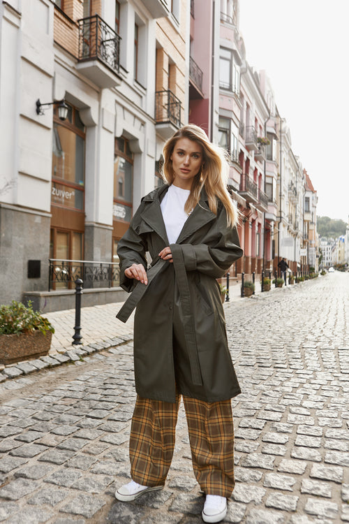 Khaki Hooded Trench Coat